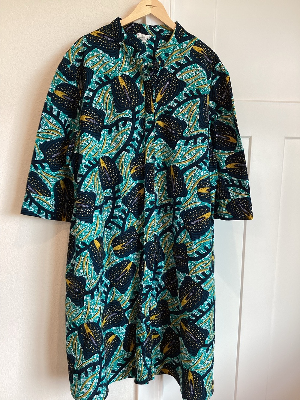 Zuri Button-Front Dress with Pockets Calla Friend 3X Long Blue Turquoise